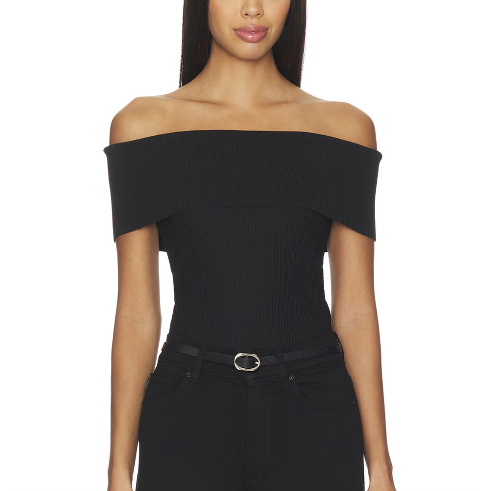 NEW DL1961 Off Shoulder Top Black Short Sleeve Tee